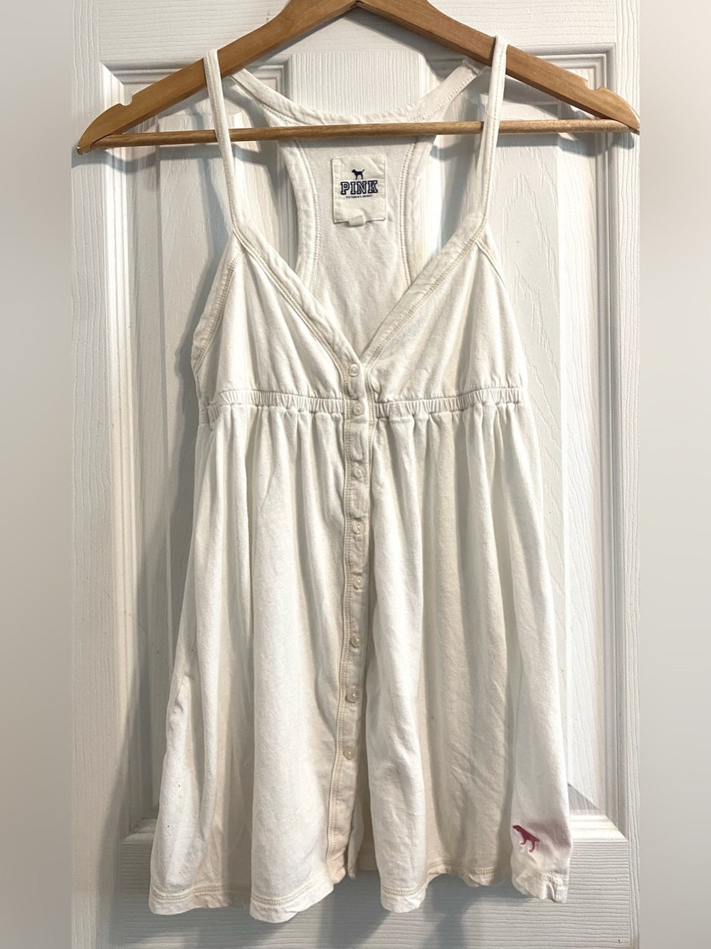 💟Y2K VS PINK BABYDOLL CAMI RACERBACK TANK WITH BUTTONS WHITE FLOWY XS VINTAGE
